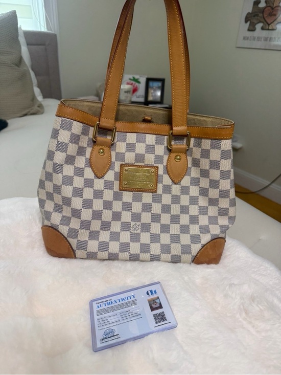 Louis Vuitton Handbags - Louis Vuitton Damier Azur Checkered Tote in Cream and Tan Leather